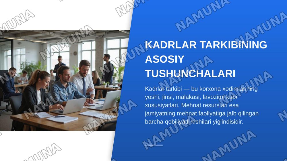 Korxonada kadrlar tarkibi va mehnat resurslaridan foydalanishni tahlil qilish, mehnat unumdorligi va mehnatga haq to‘lash ko‘rsatkichlarini amaliy misollar asosida hisoblash va baholash.] — zamonaviy taqdimot, 4-slayd