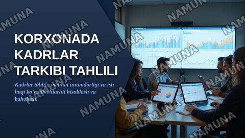Korxonada kadrlar tarkibi va mehnat resurslaridan foydalanishni tahlil qilish, mehnat unumdorligi va mehnatga haq to‘lash ko‘rsatkichlarini amaliy misollar asosida hisoblash va baholash.] — zamonaviy taqdimot