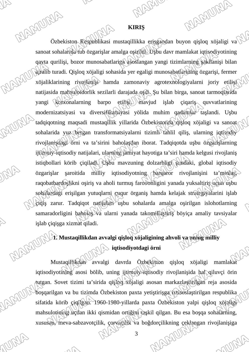 Mustaqillik yillarida qishloq xoʻjaligi va sanoat sohasidagi oʻzgarishlar — mustaqil ish, 3-varaq