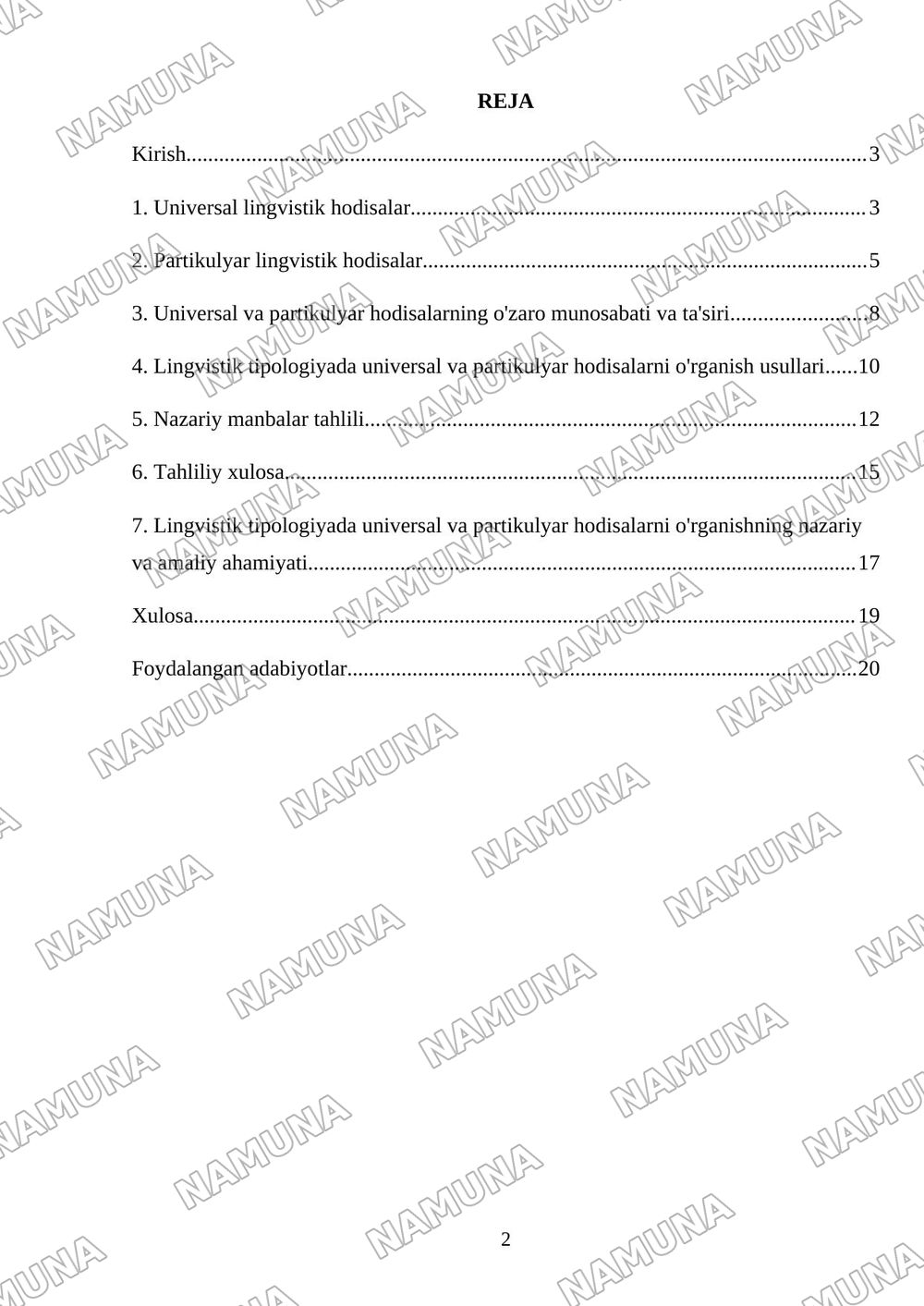 Lingvistik tipologiyada universal va partikulyar hodisalar (nazariy manbalarni organish va tahliliy xulosa tayyorlash) — mustaqil ish, 2-varaq
