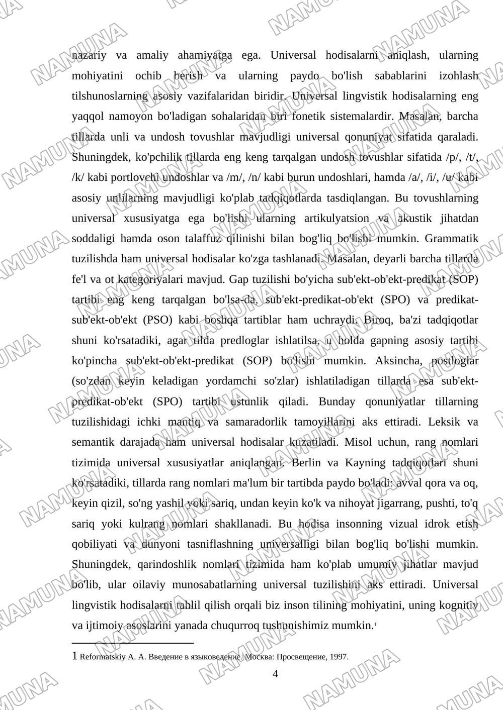 Lingvistik tipologiyada universal va partikulyar hodisalar (nazariy manbalarni organish va tahliliy xulosa tayyorlash) — mustaqil ish, 4-varaq