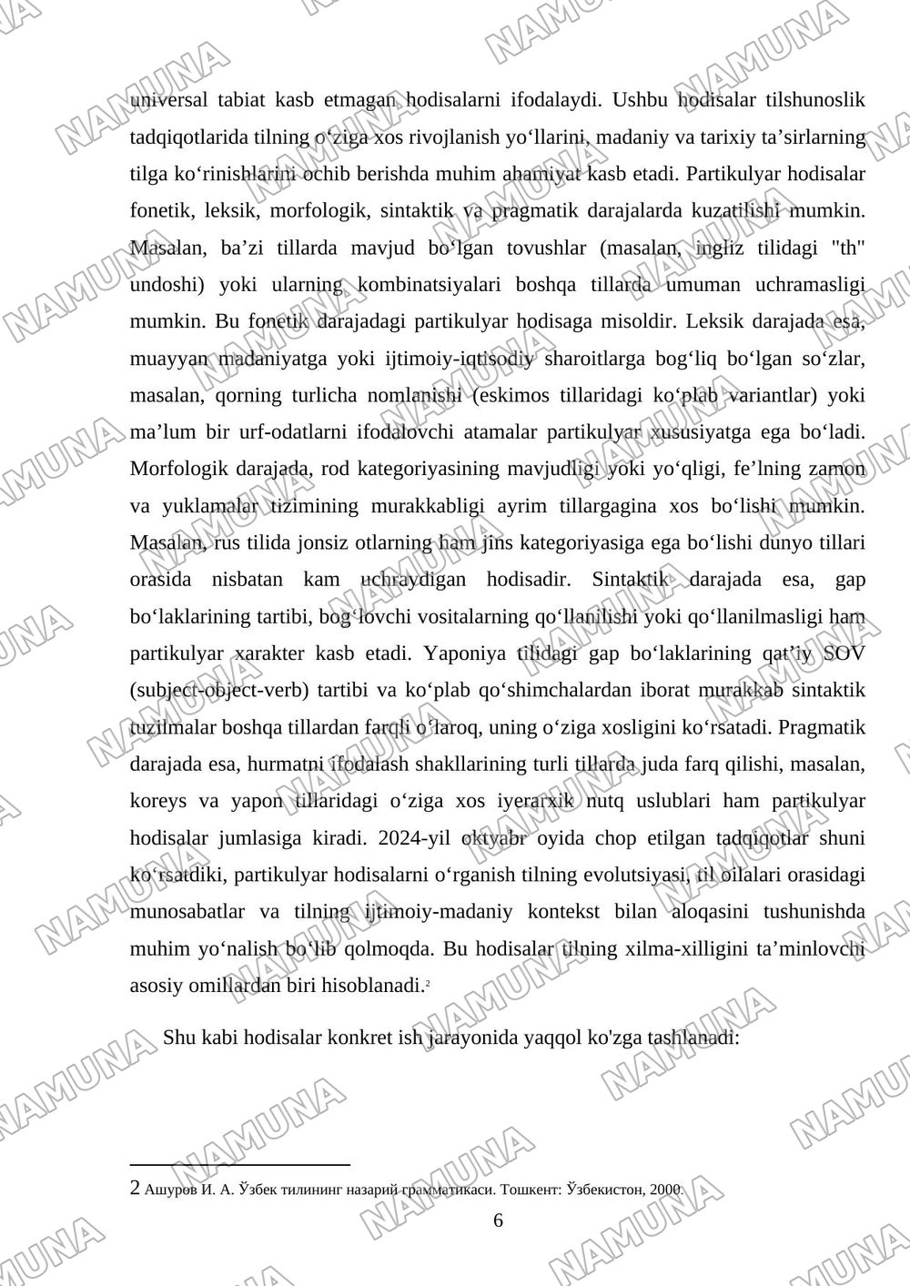 Lingvistik tipologiyada universal va partikulyar hodisalar (nazariy manbalarni organish va tahliliy xulosa tayyorlash) — mustaqil ish, 6-varaq