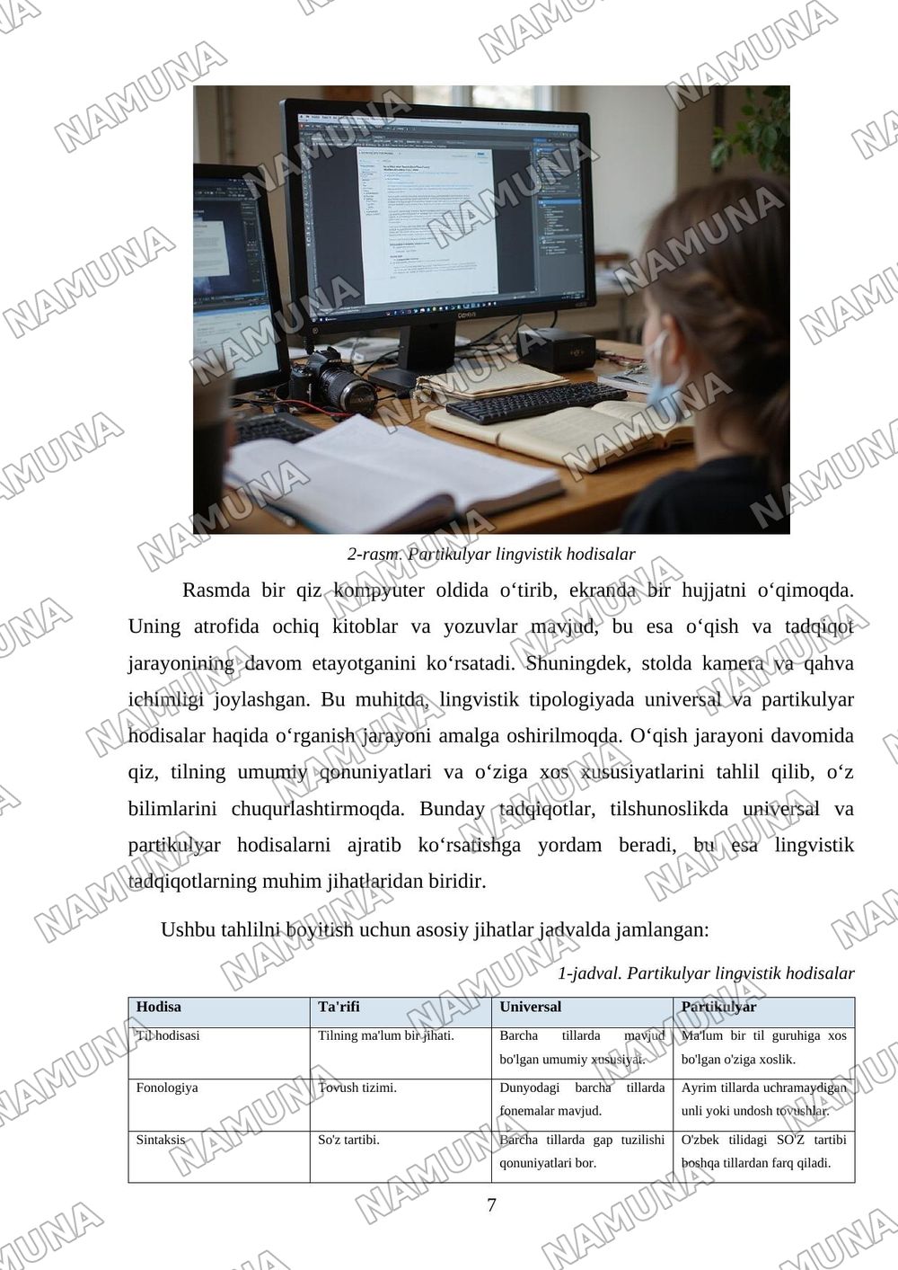 Lingvistik tipologiyada universal va partikulyar hodisalar (nazariy manbalarni organish va tahliliy xulosa tayyorlash) — mustaqil ish, 7-varaq