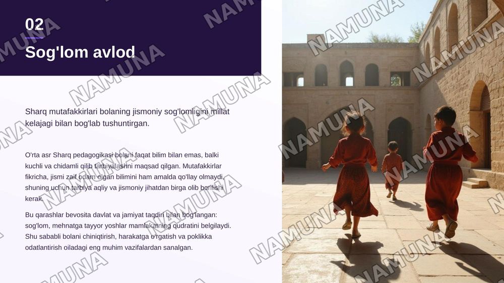 SHarq mutafakkirlarining bolalar jismoniy tarbiyasi va soglom avlod haqidagi pedagogik qarashlari — zamonaviy taqdimot, 3-slayd