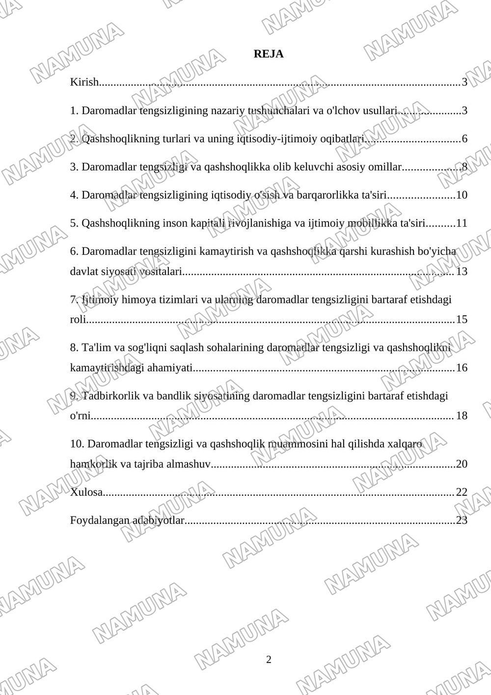Daromadlar tengsizligi va qashshoqlik — mustaqil ish, 2-varaq