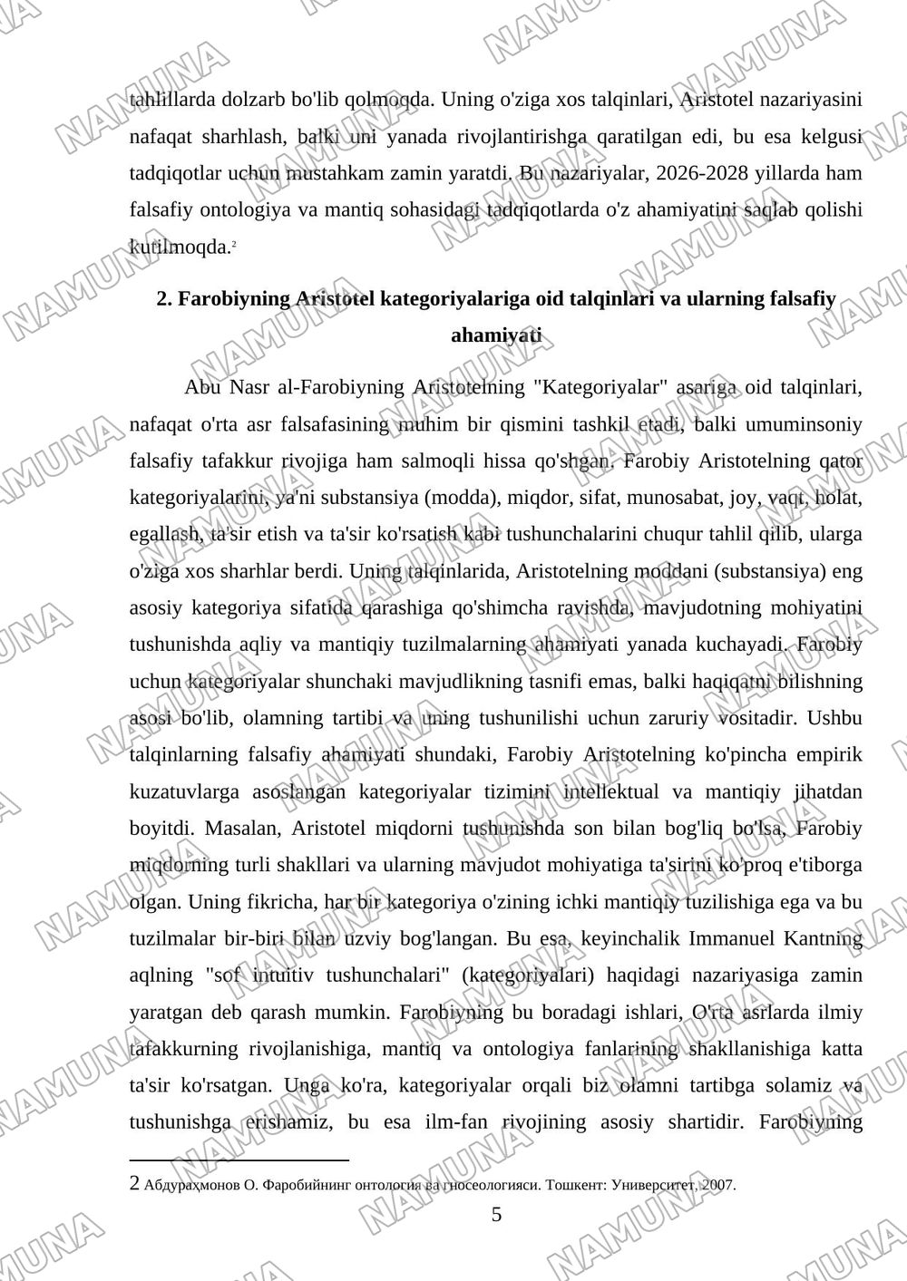 Aristotel farobiy va kant ontalogiyasida kotigoriyalar tasnifi — mustaqil ish, 5-varaq