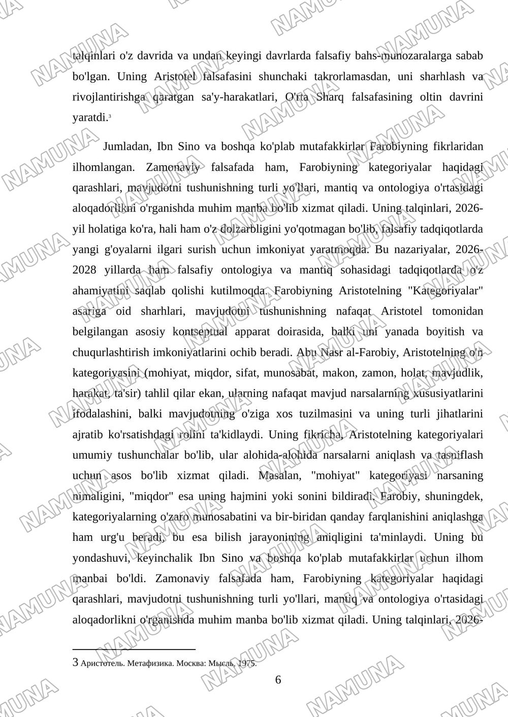 Aristotel farobiy va kant ontalogiyasida kotigoriyalar tasnifi — mustaqil ish, 6-varaq
