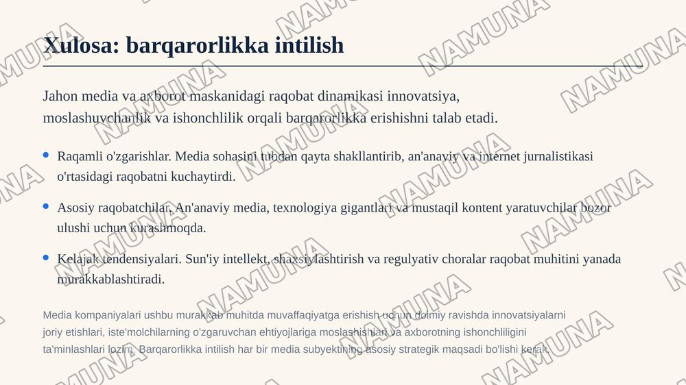 Jahon media va axborot maskanida raqobat muhiti — zamonaviy taqdimot, 7-slayd