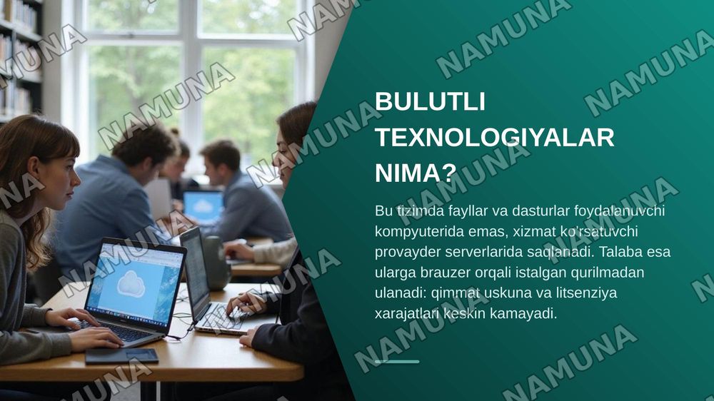 Bulutli texnologiyalar va ularning ta'lim jarayonidagi o'rni — zamonaviy taqdimot, 3-slayd