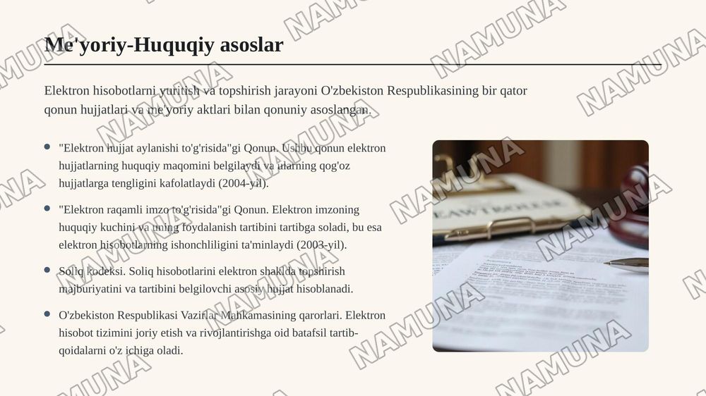 Hisobotlarni elektron korinishda topshirish zarurligi,joriy etilishi va meyoriy huquqlar asoslari — zamonaviy taqdimot, 6-slayd