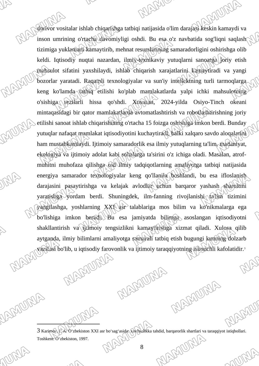 Xozirgi zamon fani insoniyat istiqbolini belgilovchi muhim omil — mustaqil ish, 8-varaq
