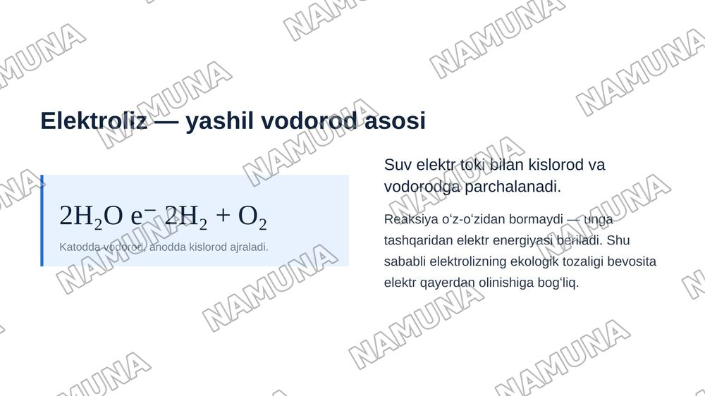 Vodorodni olish va uni energitikada qoʻllash istiqbollari — zamonaviy taqdimot, 6-slayd