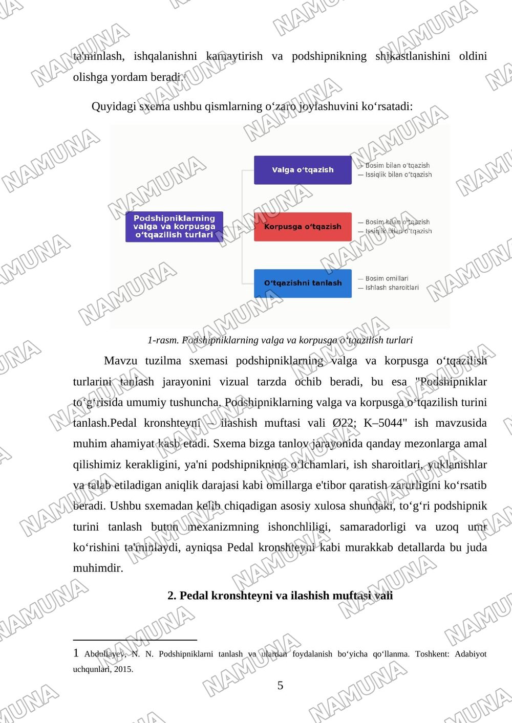 Podshipniklar to‘g‘risida umumiy tushuncha. Podshipniklarning valga va korpusga o‘tqazilish turini tanlash.Pedal kronshteyni – ilashish muftasi vali Ø22; K–5044 — mustaqil ish, 5-varaq