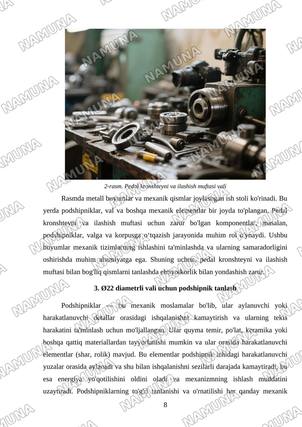Podshipniklar to‘g‘risida umumiy tushuncha. Podshipniklarning valga va korpusga o‘tqazilish turini tanlash.Pedal kronshteyni – ilashish muftasi vali Ø22; K–5044 — mustaqil ish, 8-varaq