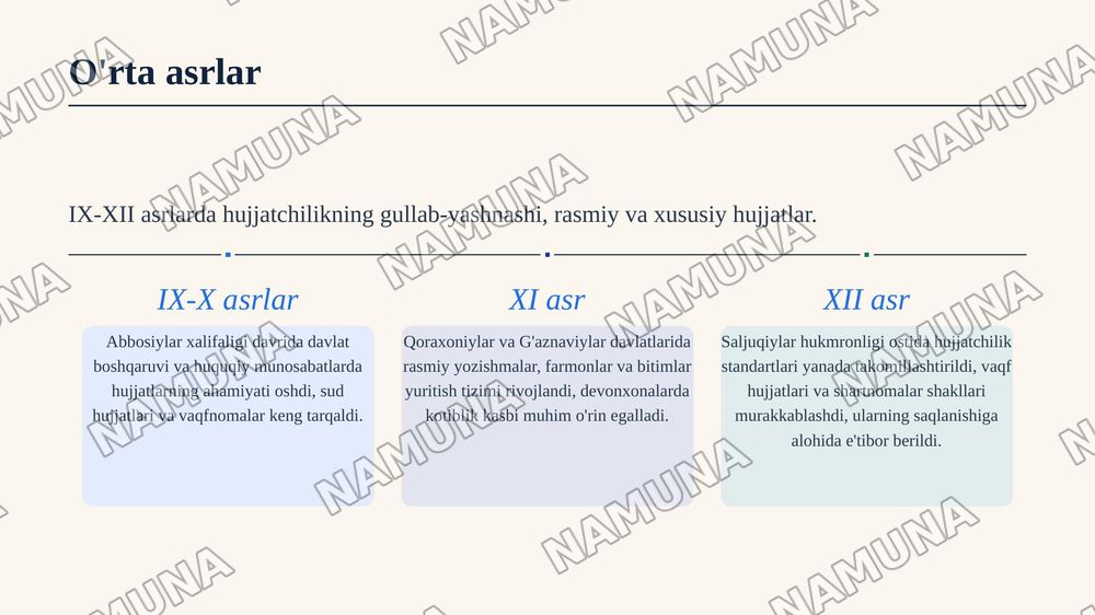 O'zbek hujjatchiligining shakllanishi va tarixiy taraqqiyot bosqichlari — zamonaviy taqdimot, 4-slayd