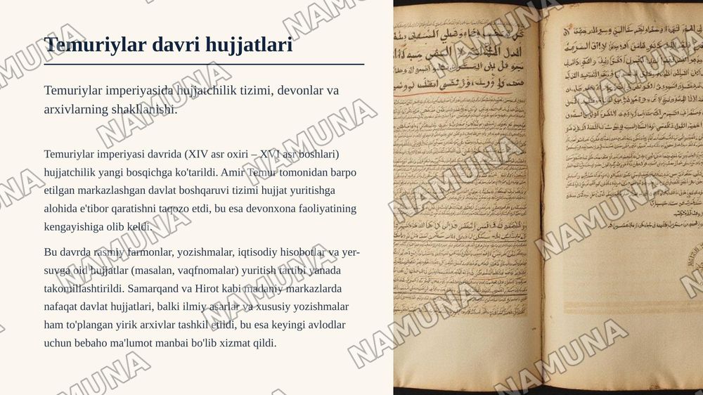 O'zbek hujjatchiligining shakllanishi va tarixiy taraqqiyot bosqichlari — zamonaviy taqdimot, 5-slayd