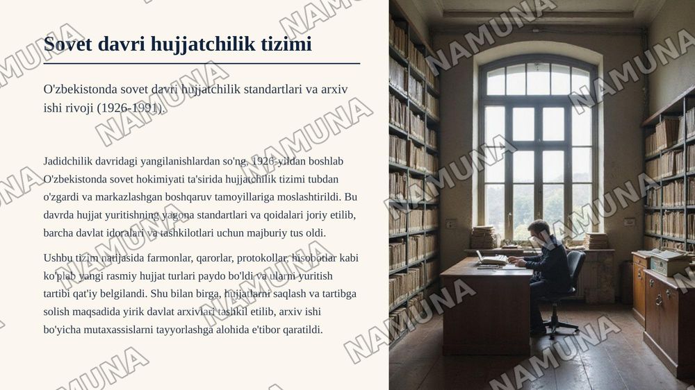 O'zbek hujjatchiligining shakllanishi va tarixiy taraqqiyot bosqichlari — zamonaviy taqdimot, 8-slayd
