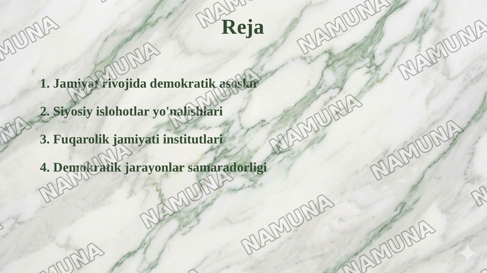 Oʻzbekistonda demokratik fuqarolik jamiyati asoslarining shakllanishi va amalga oshirilgan siyosiy islohotlar — taqdimot, 2-slayd