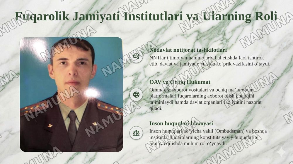 Oʻzbekistonda demokratik fuqarolik jamiyati asoslarining shakllanishi va amalga oshirilgan siyosiy islohotlar — taqdimot, 6-slayd