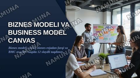 1. Biznes modeli nima va u biznes-rejadan qanday farq qiladi?
2. Business Model Canvas (BMC) nima uchun qo‘llaniladi va uning nechta asosiy bloki mavjud?
3. BMCdagi “Mijozlar segmentlari” va “Qiymat taklifi” bloklari o‘rtasida qanday bog‘liqlik mavjud?
4. Qiymat taklifi deganda nima tushuniladi va u — zamonaviy taqdimot