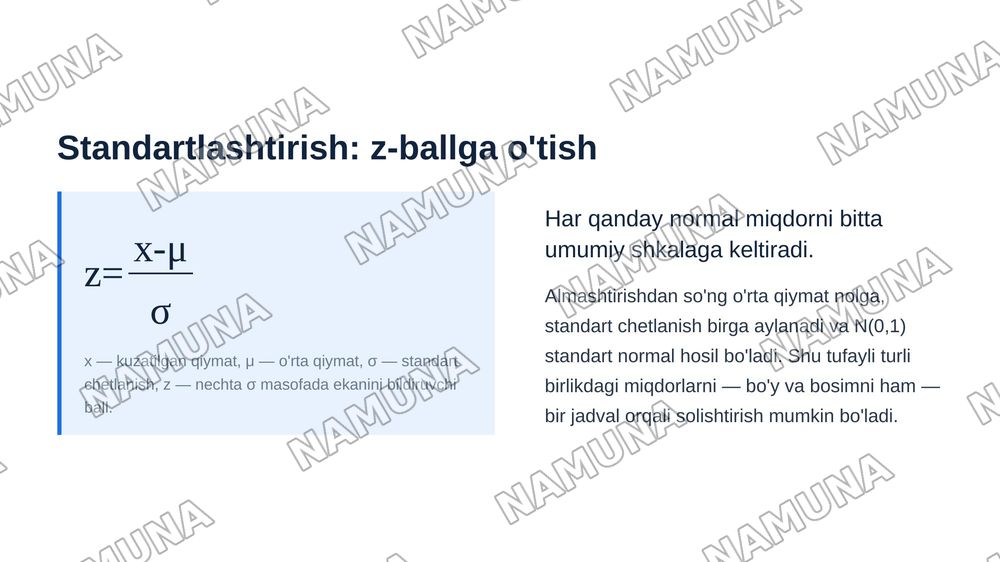 Normal taqsimot va uning xususiyatlari — zamonaviy taqdimot, 8-slayd