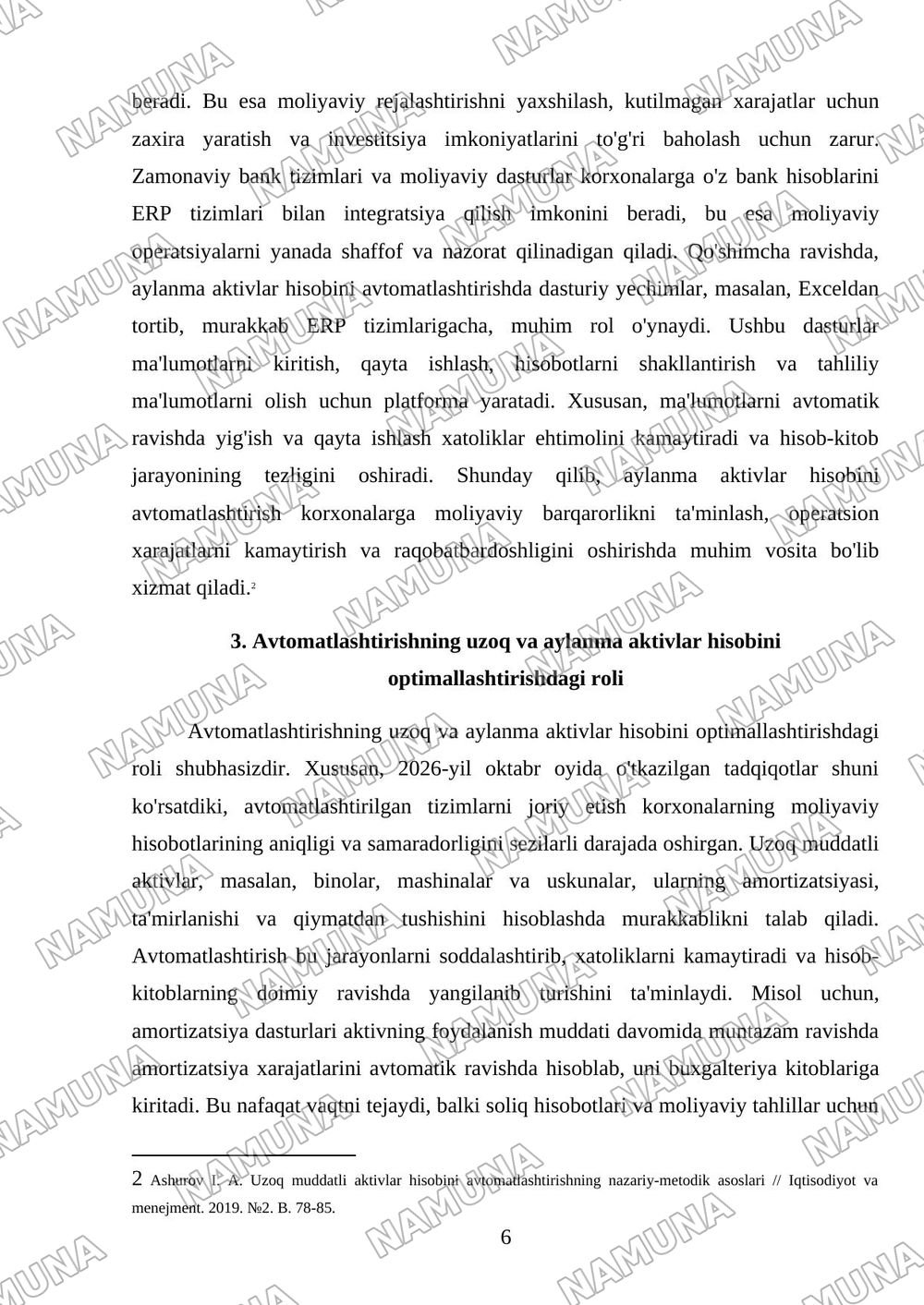 Uzoq muddatli aktivlar hisobini avtomatlashtirish. Aylanma aktivlar hisobini avtomatlashtirish — mustaqil ish, 6-varaq