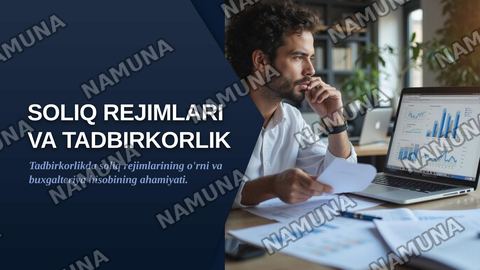 1.Soliq rejimi tushunchasini izohlang va uning tadbirkorlik faoliyatidagi ahamiyatini tushuntiring.
2.Aylanma, daromad va foyda tushunchalari o‘rtasidagi farq nimada? Misol orqali tushuntiring.
3.Tadbirkor soliq rejimini tanlashda qaysi iqtisodiy va huquqiy omillarni hisobga olishi kerak?
4.QQS va f — zamonaviy taqdimot