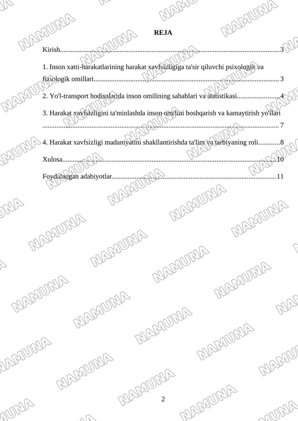 Harakat xavfsizligi tizimida inson omilining ahamiyati — mustaqil ish, 2-varaq