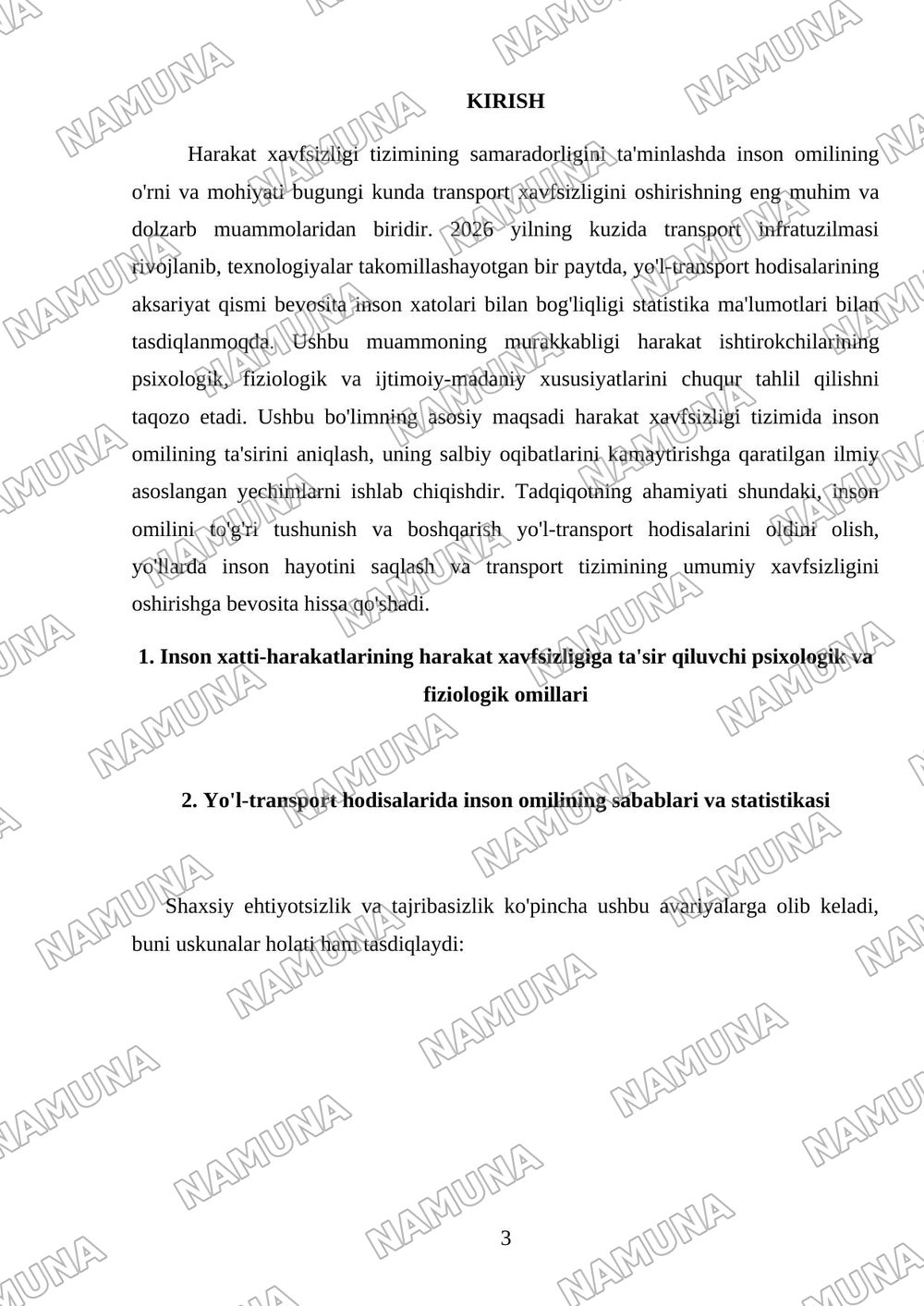 Harakat xavfsizligi tizimida inson omilining ahamiyati — mustaqil ish, 3-varaq