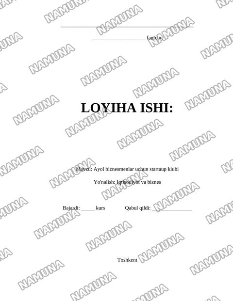 Ayol biznesmenlar uchun startaup klubi — loyiha ishi