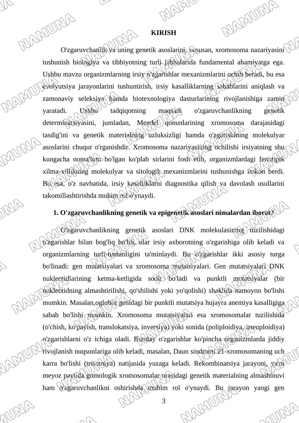 O'zgaruvchanlik. Xromosoma nazariyasi — mustaqil ish, 3-varaq