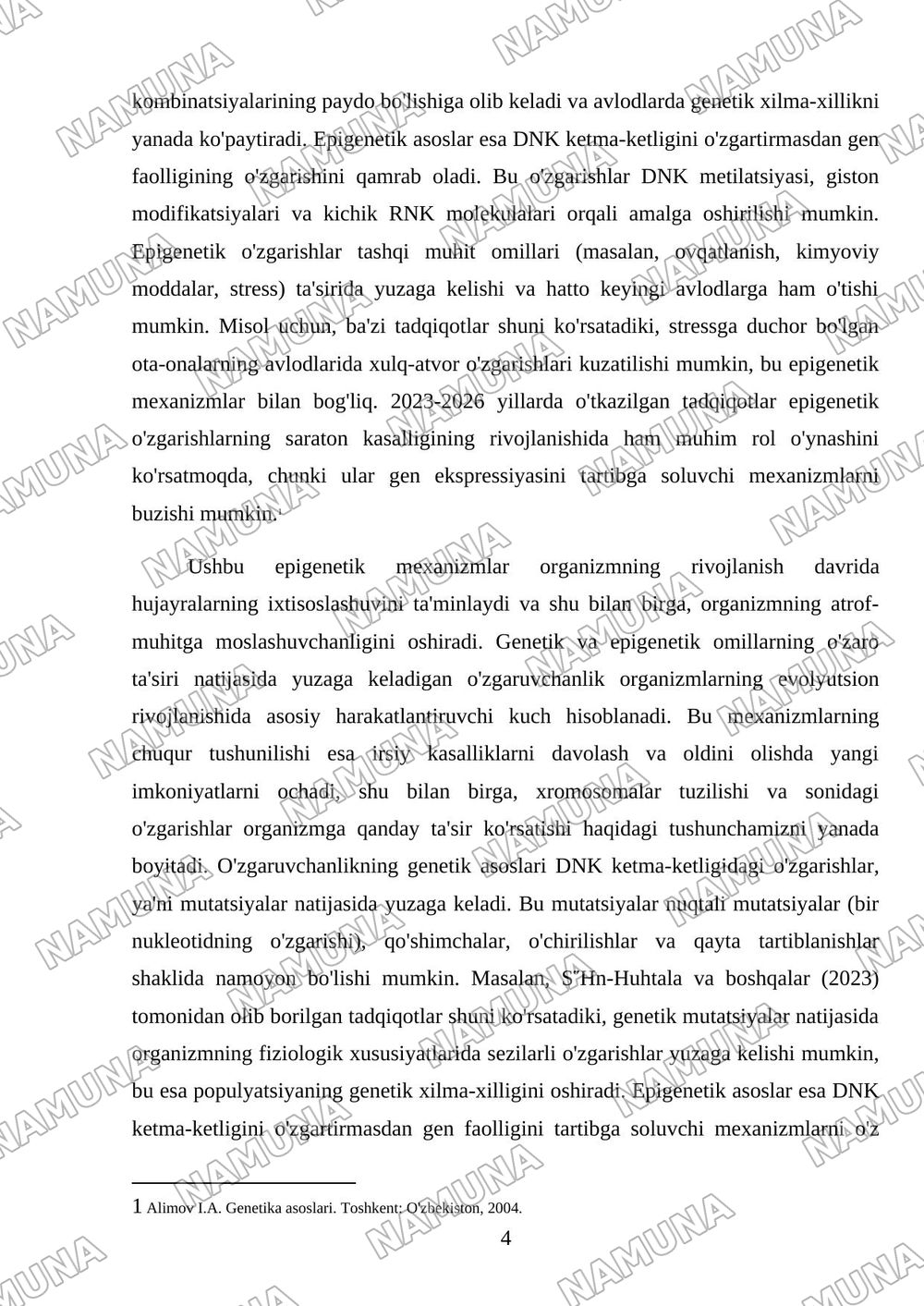 O'zgaruvchanlik. Xromosoma nazariyasi — mustaqil ish, 4-varaq