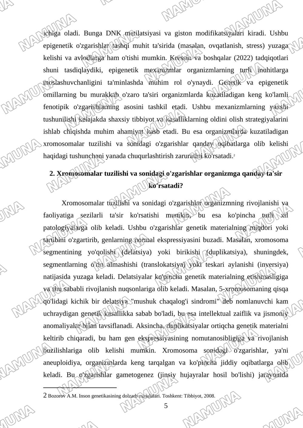 O'zgaruvchanlik. Xromosoma nazariyasi — mustaqil ish, 5-varaq