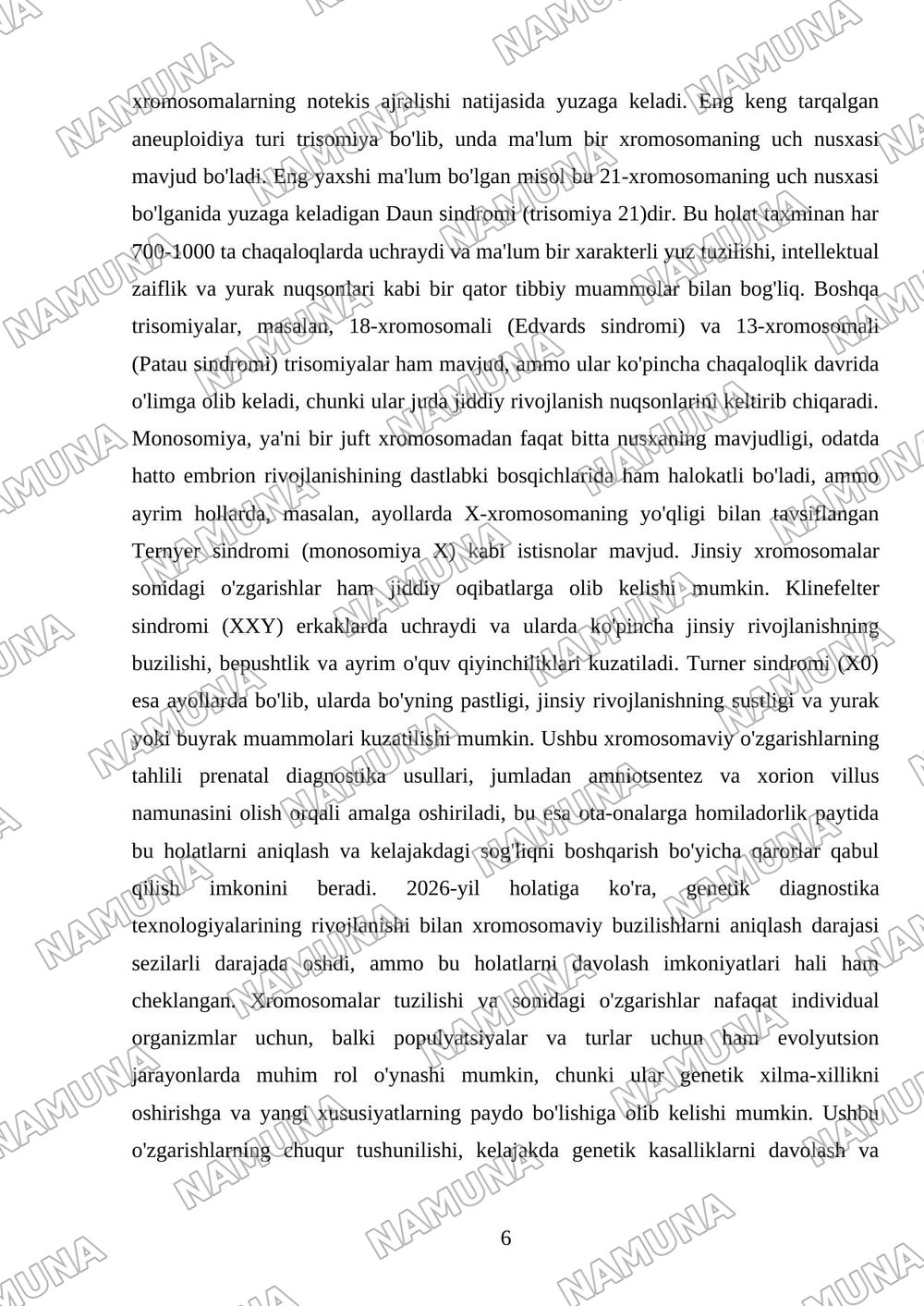 O'zgaruvchanlik. Xromosoma nazariyasi — mustaqil ish, 6-varaq