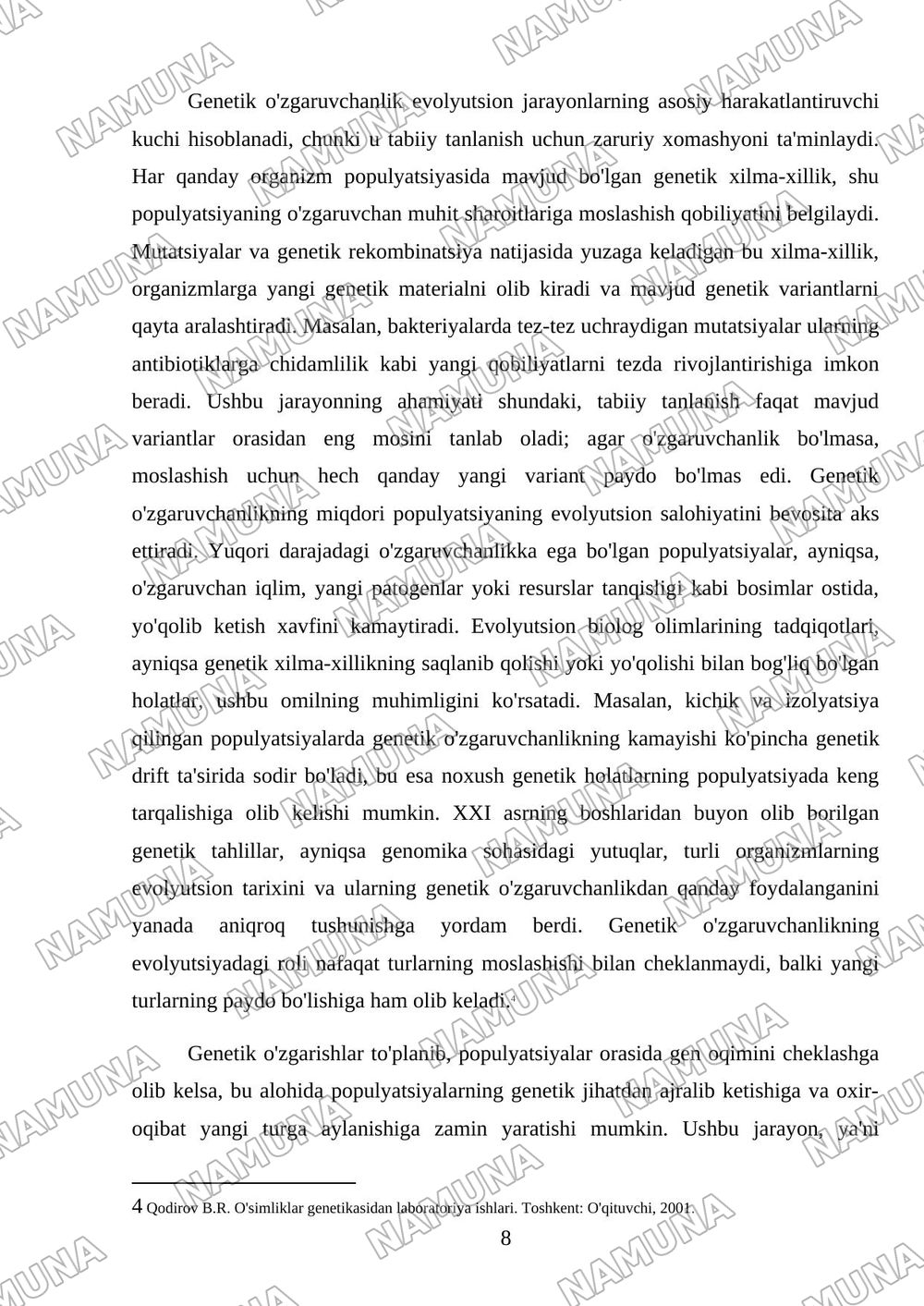 O'zgaruvchanlik. Xromosoma nazariyasi — mustaqil ish, 8-varaq