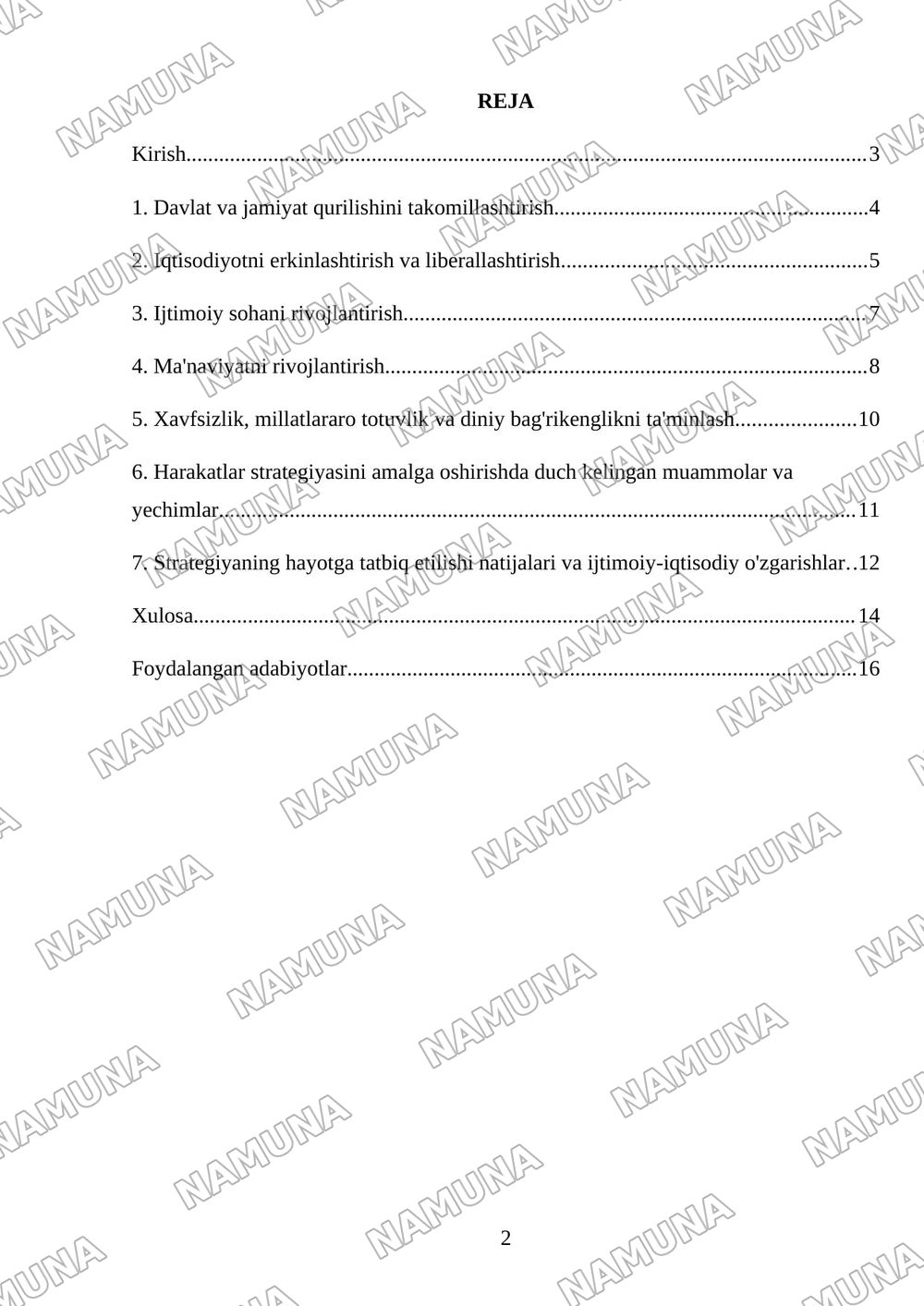 2017-2021 yillarda O‘zbekiston Respublikasini rivojlantirishning beshta ustuvor yo‘nalishi bo‘yicha Harakatlar strategiyasining hayotga tadbiq etilishi va uning natijalari. — mustaqil ish, 2-varaq