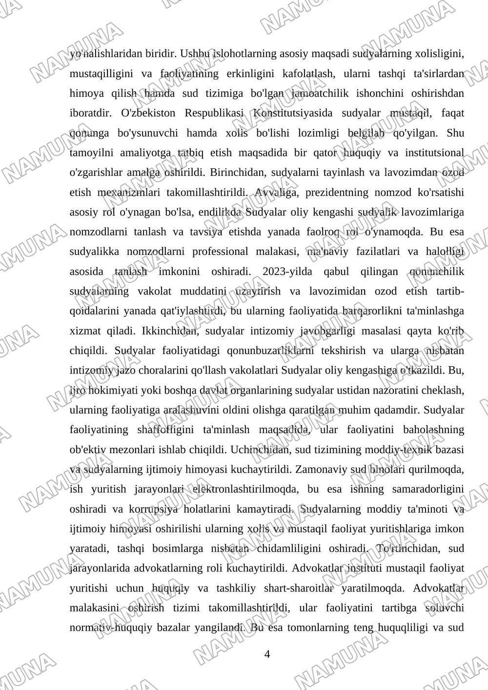 O’zbekistonda sud-huquq tizimi islohotlari — mustaqil ish, 4-varaq