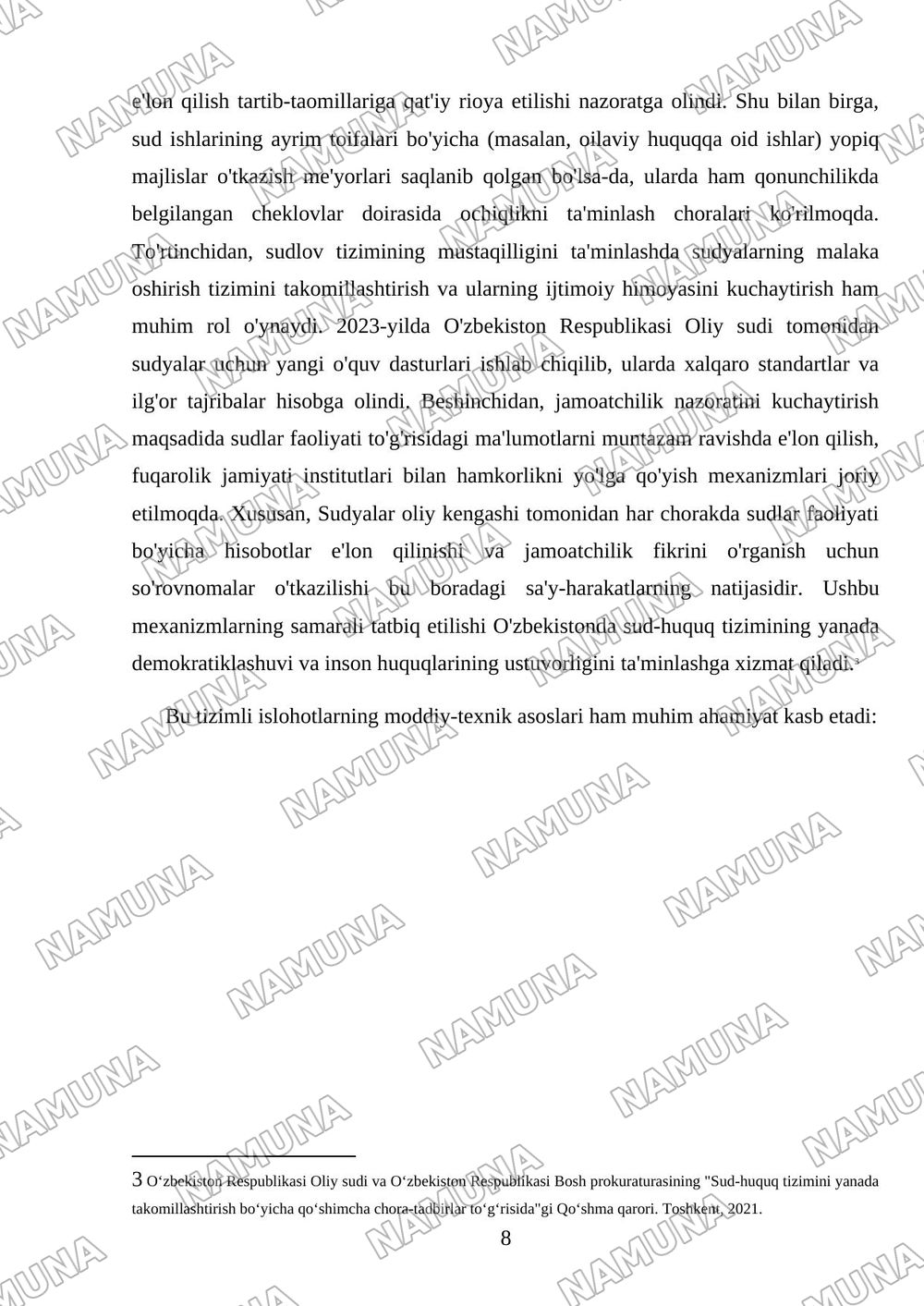 O’zbekistonda sud-huquq tizimi islohotlari — mustaqil ish, 8-varaq