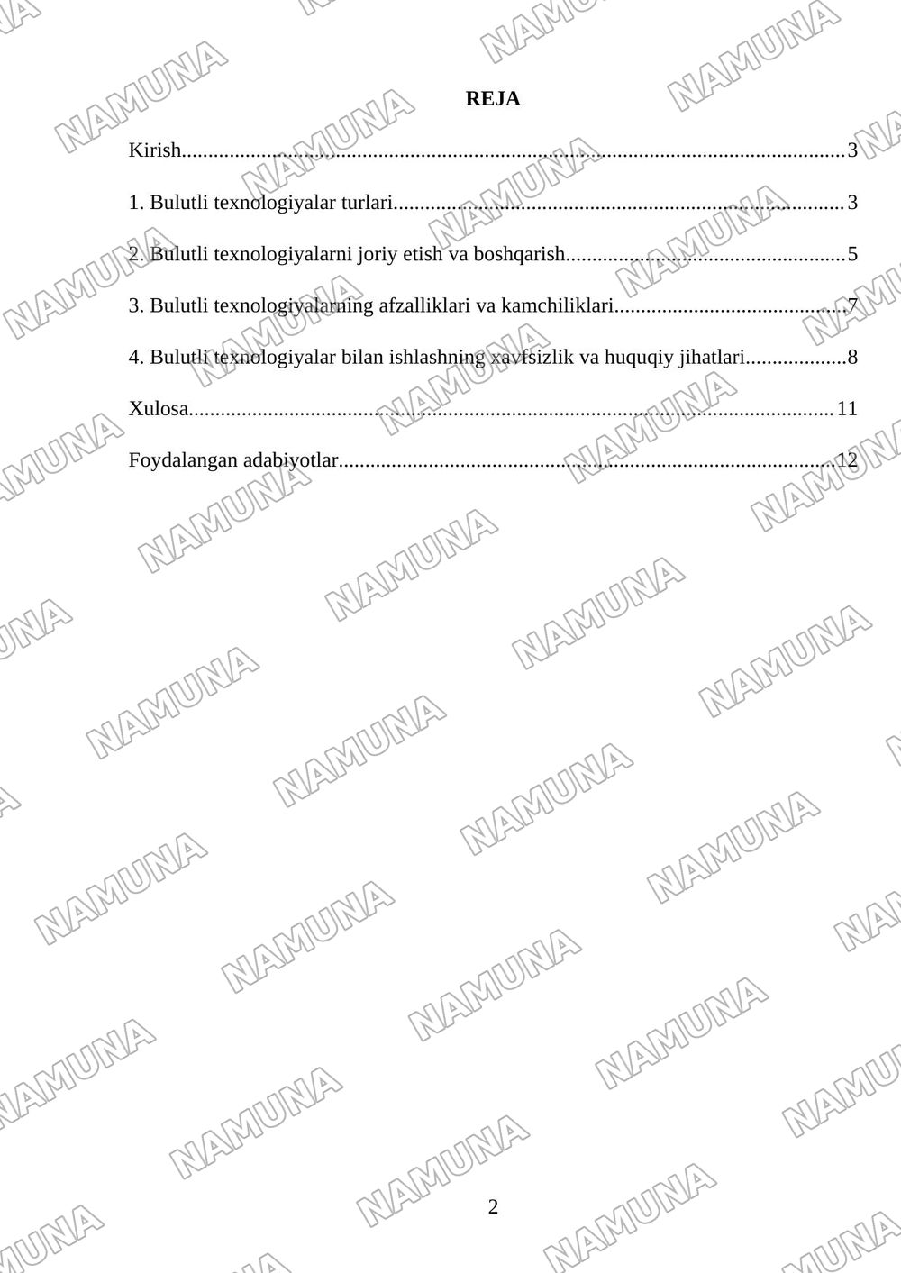 Bulutli texnalogiyalari va ular bilan ishlash — mustaqil ish, 2-varaq