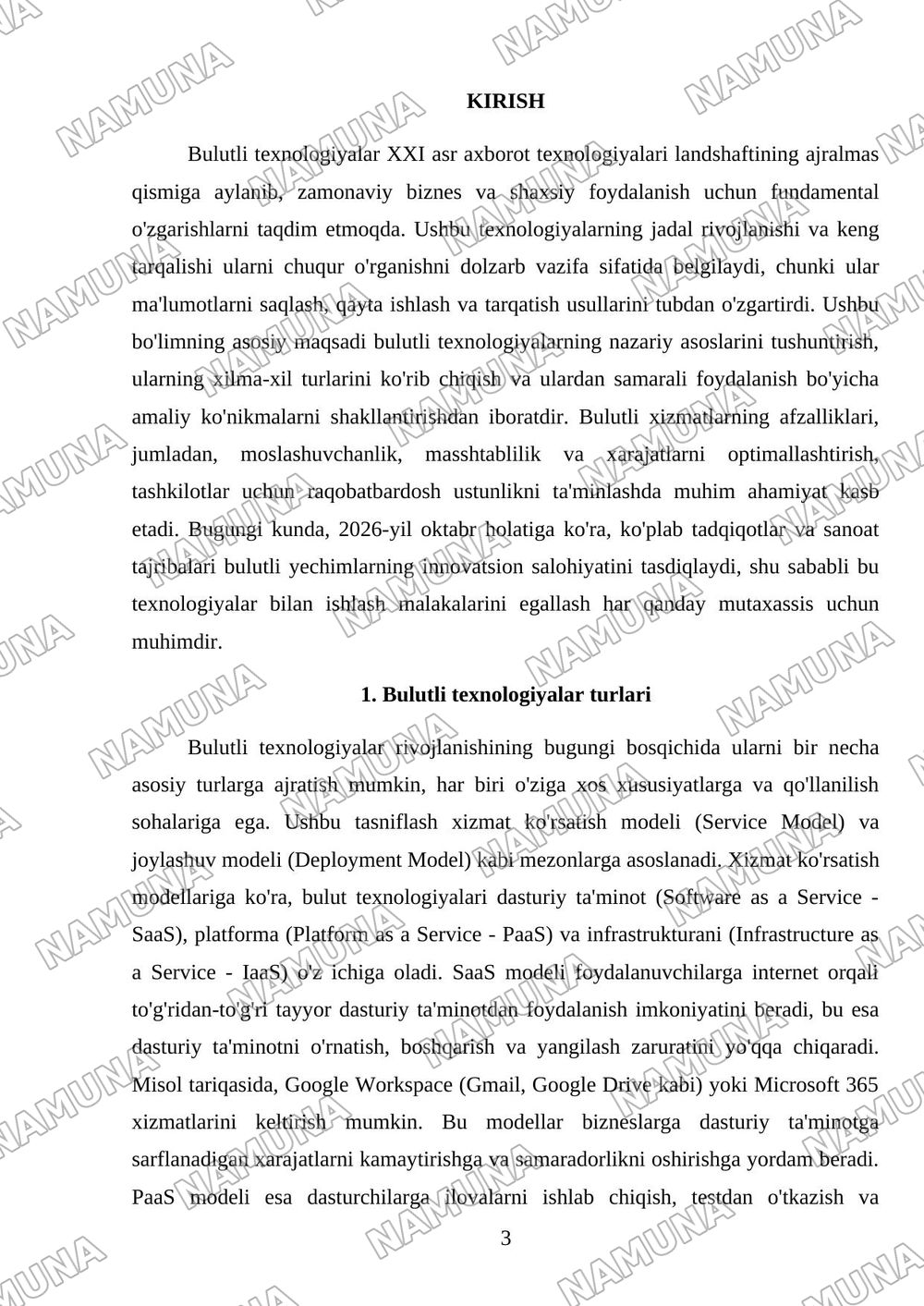 Bulutli texnalogiyalari va ular bilan ishlash — mustaqil ish, 3-varaq