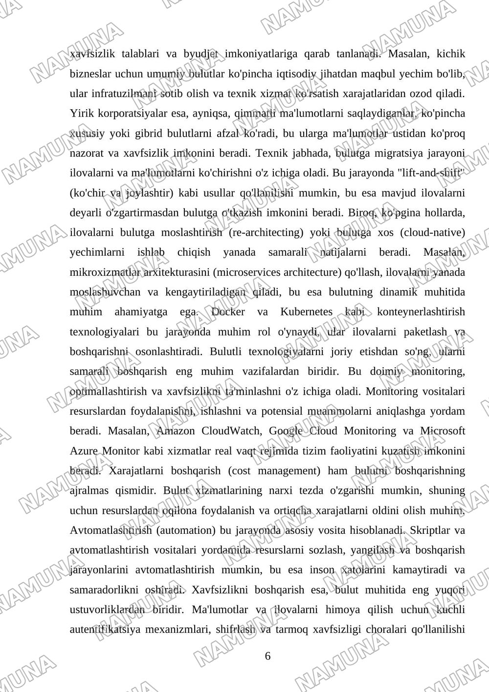 Bulutli texnalogiyalari va ular bilan ishlash — mustaqil ish, 6-varaq