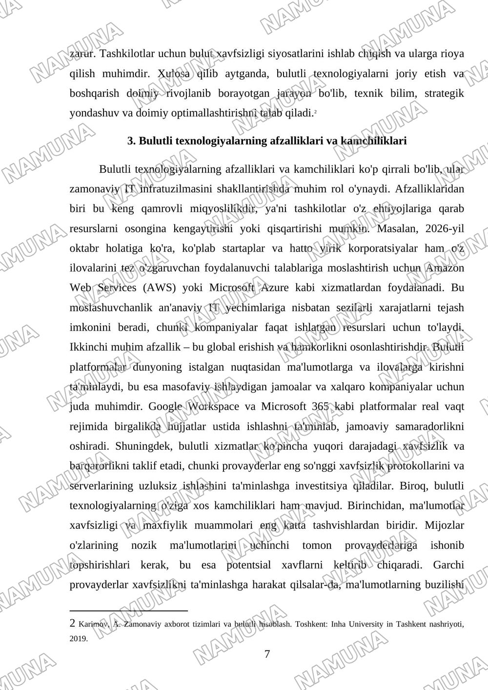Bulutli texnalogiyalari va ular bilan ishlash — mustaqil ish, 7-varaq