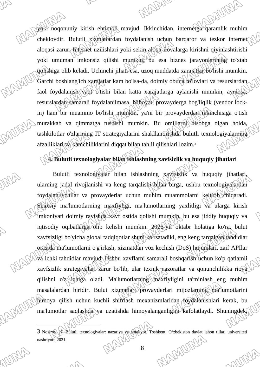 Bulutli texnalogiyalari va ular bilan ishlash — mustaqil ish, 8-varaq