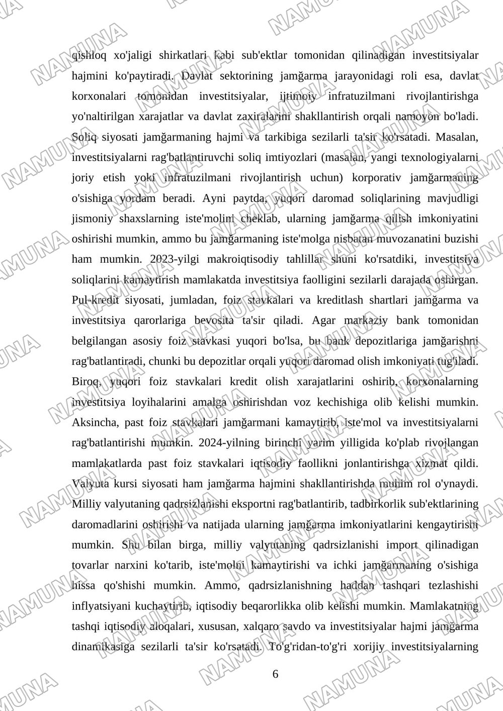Jamğarma va uning hajmiga ta'sir etuvchi omillar — mustaqil ish, 6-varaq