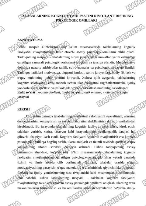Talabalarning kognitiv faoliyatini rivojlantirishning psixologik omillari — maqola