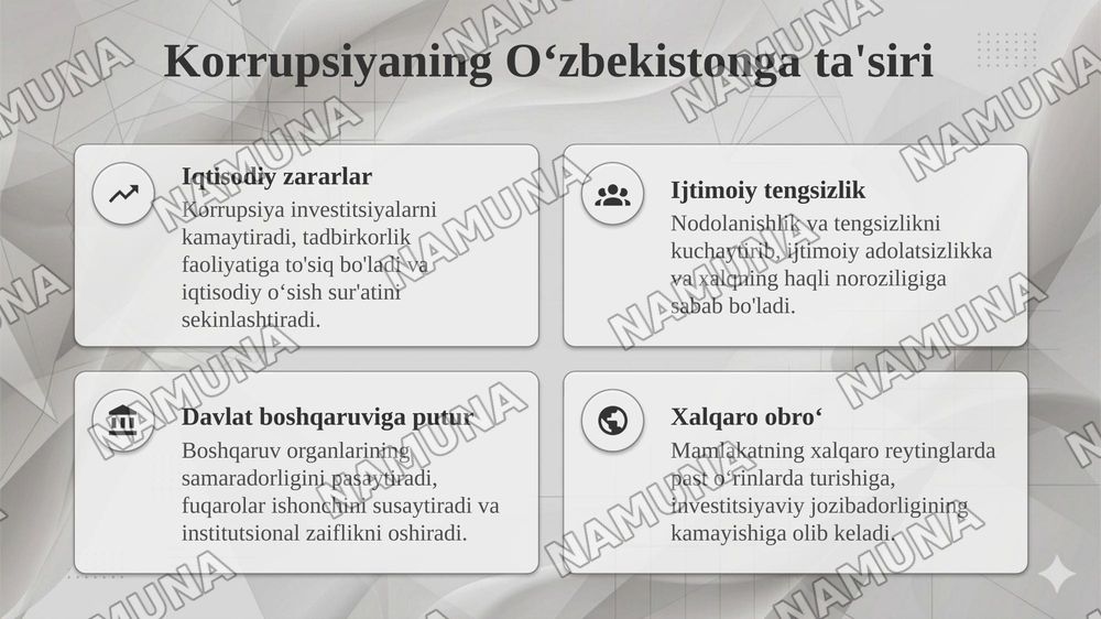 Oʻzbekistonda korrupsiyaga qarshi kurashish mexanizmlari — taqdimot, 4-slayd