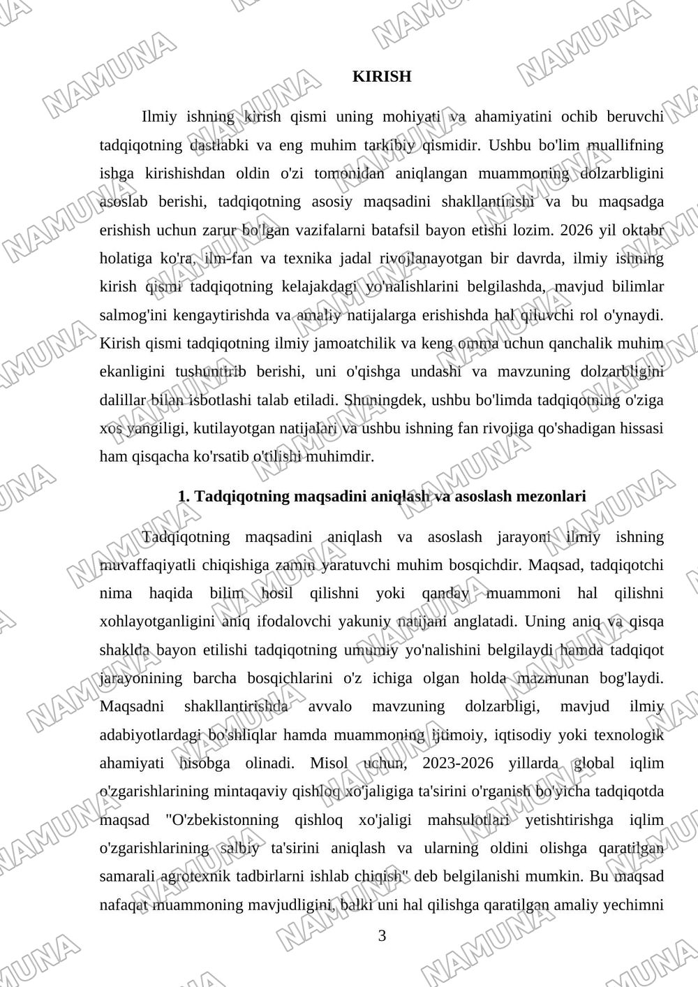 Ilmiy ishning kirish qismi: maqsad, vazifa va dolzarblikni asoslash tartiblari — mustaqil ish, 3-varaq