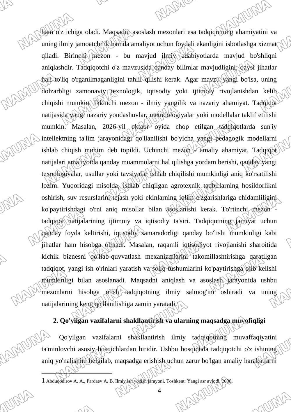 Ilmiy ishning kirish qismi: maqsad, vazifa va dolzarblikni asoslash tartiblari — mustaqil ish, 4-varaq