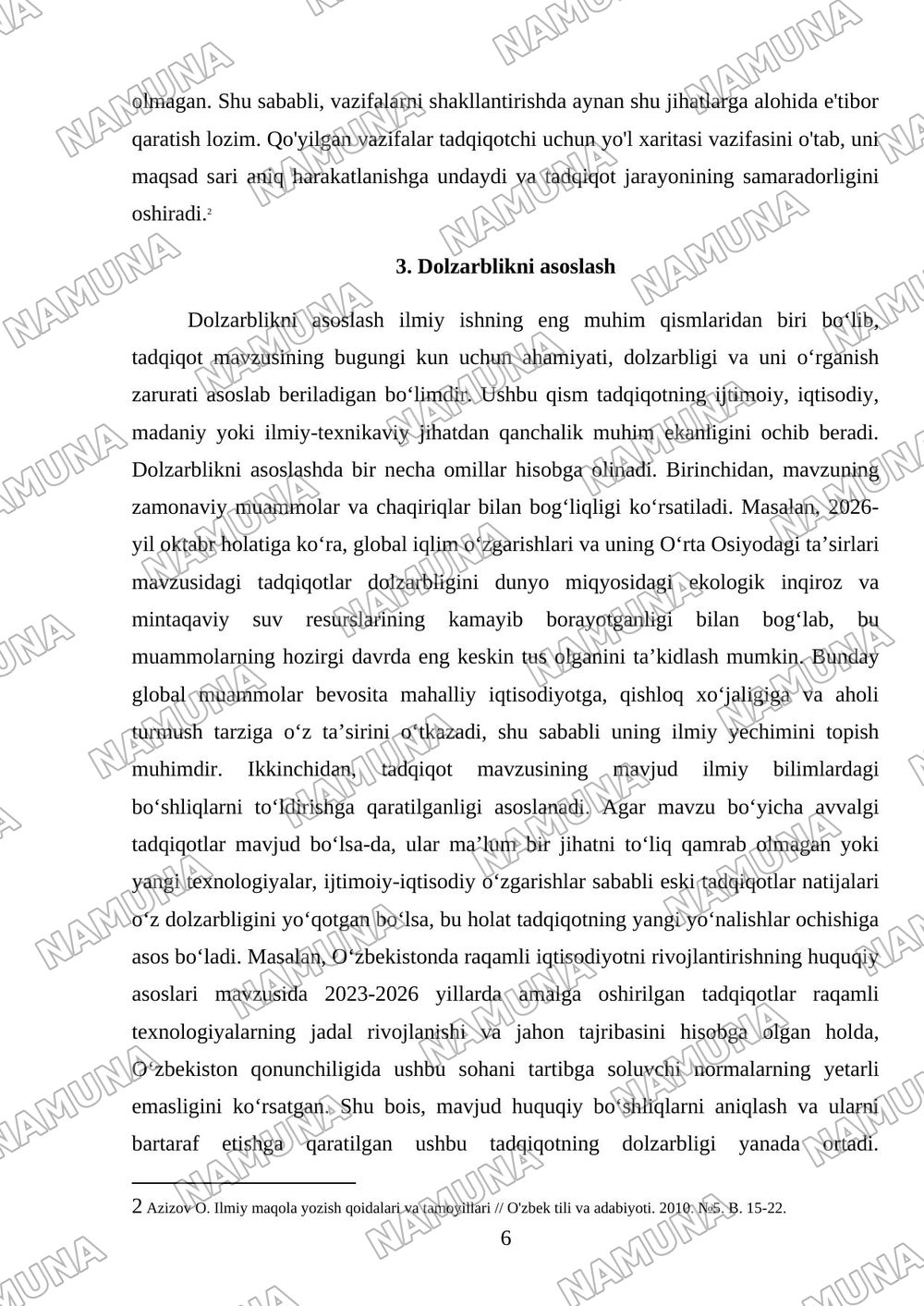 Ilmiy ishning kirish qismi: maqsad, vazifa va dolzarblikni asoslash tartiblari — mustaqil ish, 6-varaq
