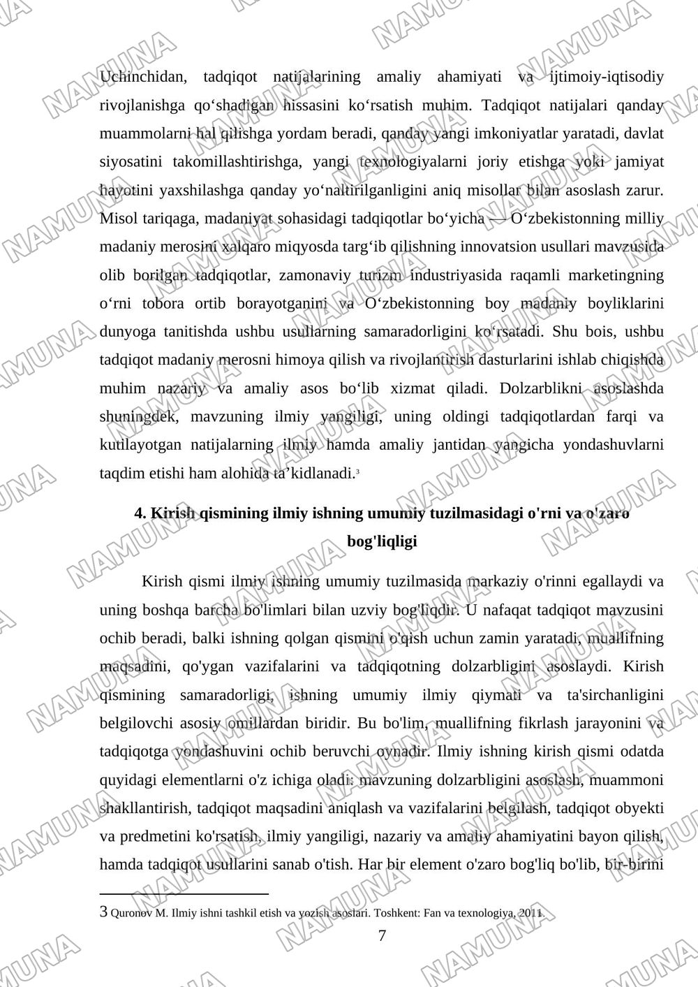 Ilmiy ishning kirish qismi: maqsad, vazifa va dolzarblikni asoslash tartiblari — mustaqil ish, 7-varaq